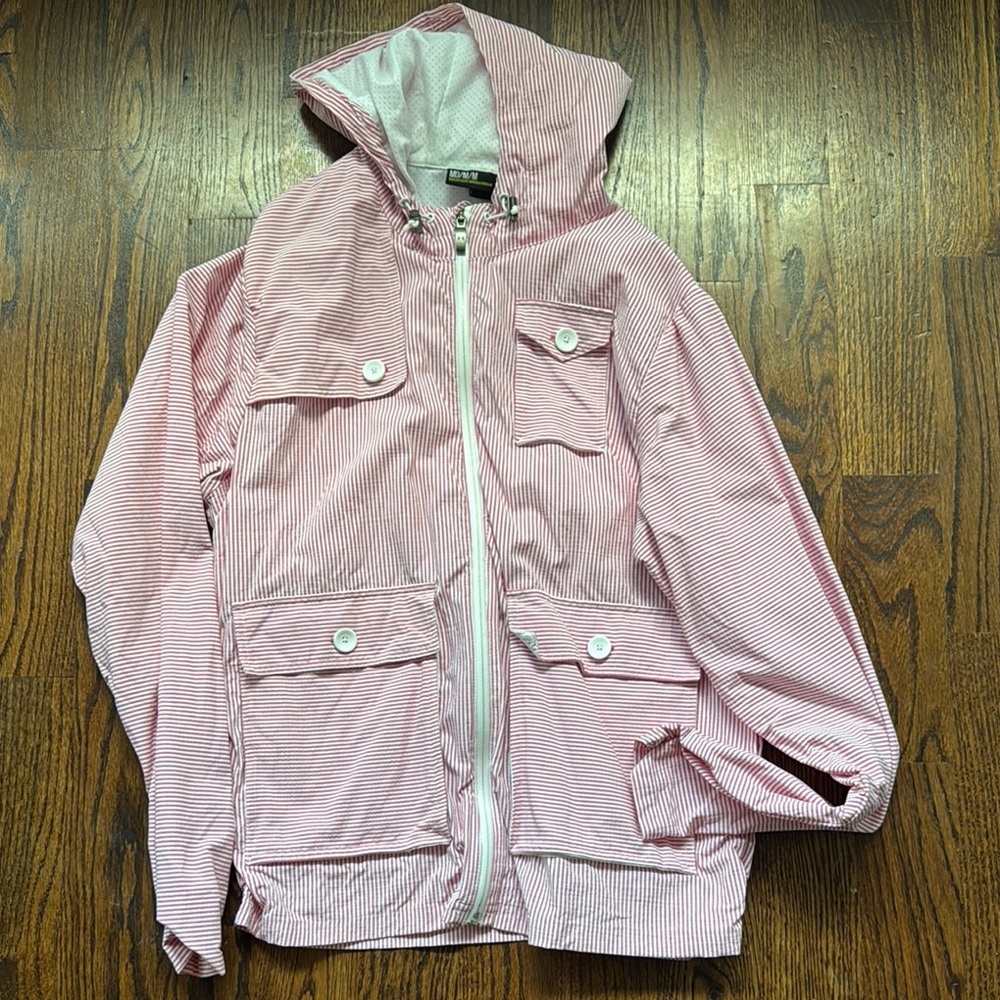 Under Armour Pink/ red and White Raincoat with Ribbed Cuffs size medium